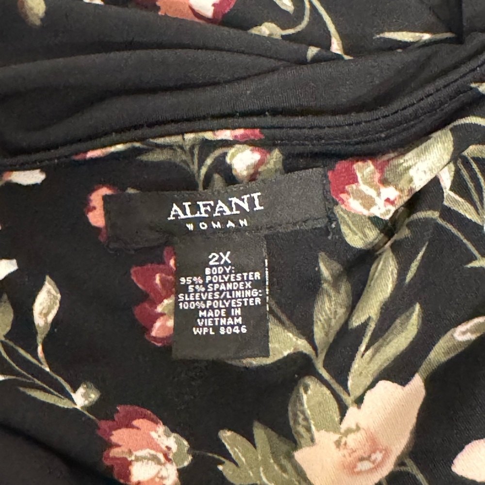 Alfani Black Floral Pink Flowy Feminine Long Bohemian Long Sleeve Blouse - Picture 7 of 7